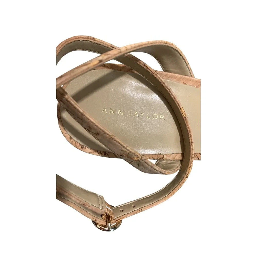 Ann Taylor Womens Cork Wedge Sandals Ankle Strap Open Toe Tan 8M